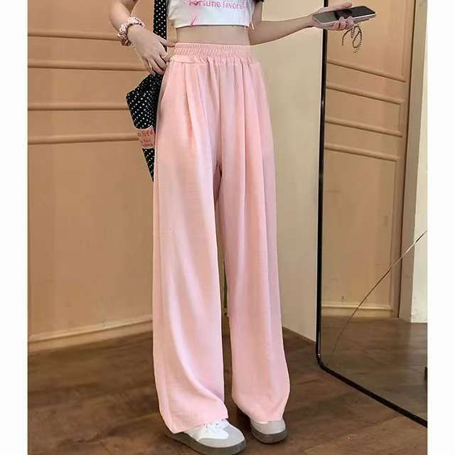 Damen Weite Leinenoptik-Palazzohose mit hoher Taille, Elastikbund und Eingrifftaschen Shop Nory
