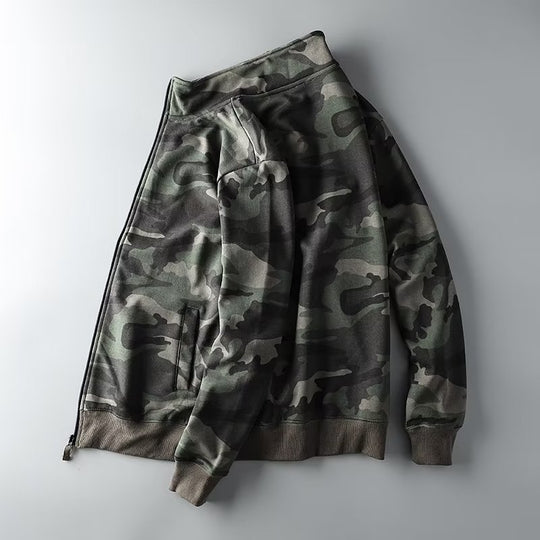 Herren Camouflage Baumwoll‑Fleece‑Zipjacke mit Stehkragen und Rippbündchen Shop Nory