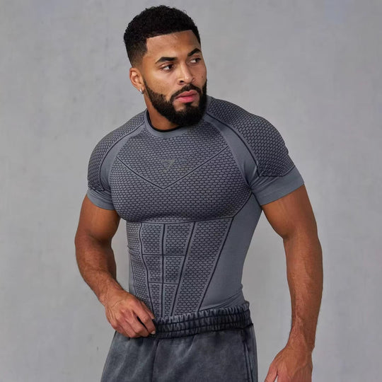 Herren nan muskelmodellierendes Funktionsshirt mit 3D-Struktur und gezielten Kompressionszonen Shopnory