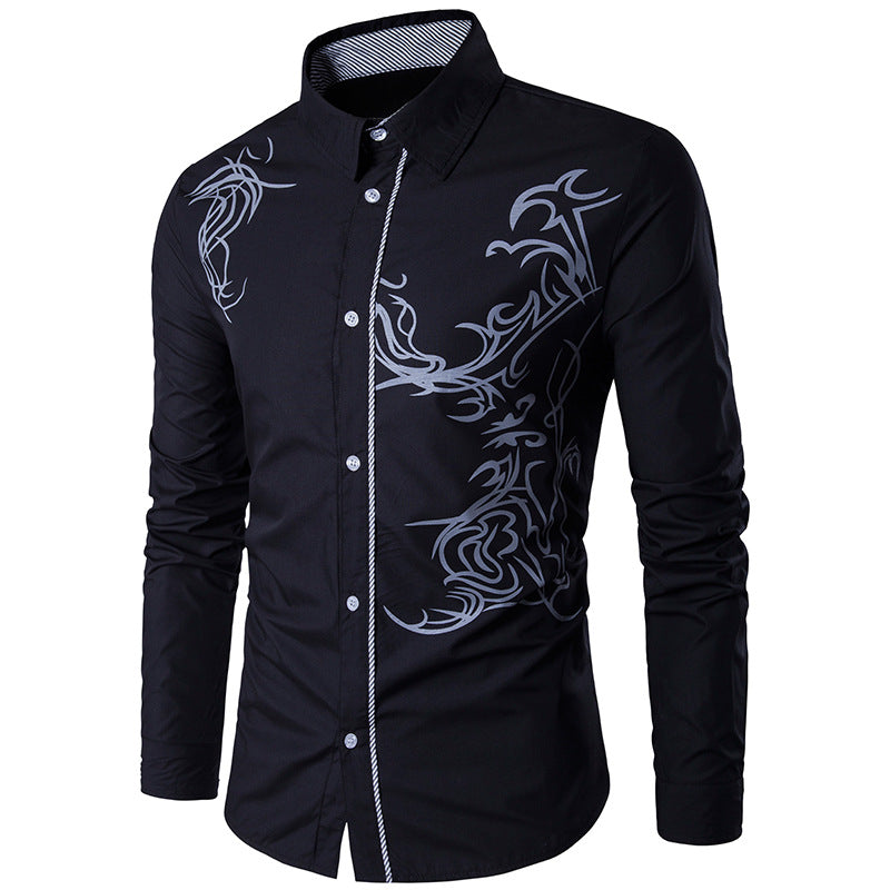 Herren figurbetontes Hemd mit Tribal-Print, verdeckter Knopfleiste und Kontrastkragen Shop Nory