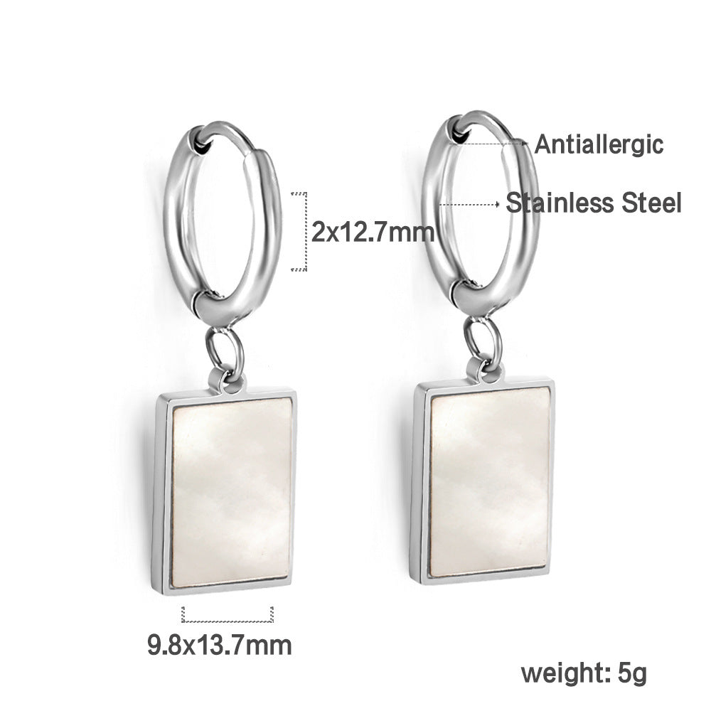 Damen elegante Edelstahl Ohrhänger mit satiniertem Rechteckanhänger Shop Nory