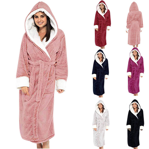 Damen Kuscheliger Fleece-Morgenmantel mit Kapuze und Gürtel ShopNory