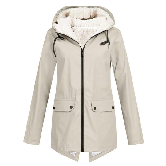 Damen wetterfeste und gefütterte Regenjacke mit verstellbarem Kapuzenkragen