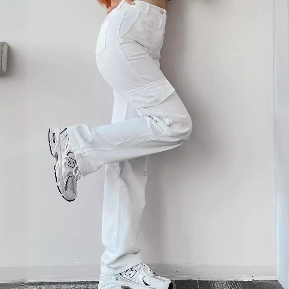 Damen High-Waist-Cargohose aus Twill mit aufgesetzten Klappentaschen und weitem Bein Shop Nory