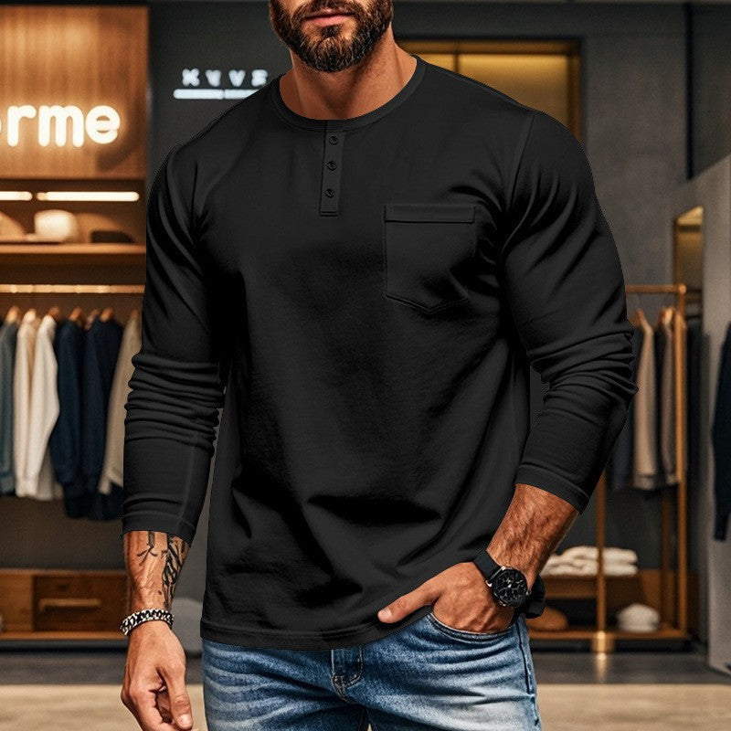 Herren Langarmshirt mit Knopfleiste und Brusttasche