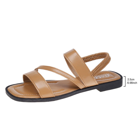 Damen Metallic Riemchen-Sandalen mit elastischem Rückenteil