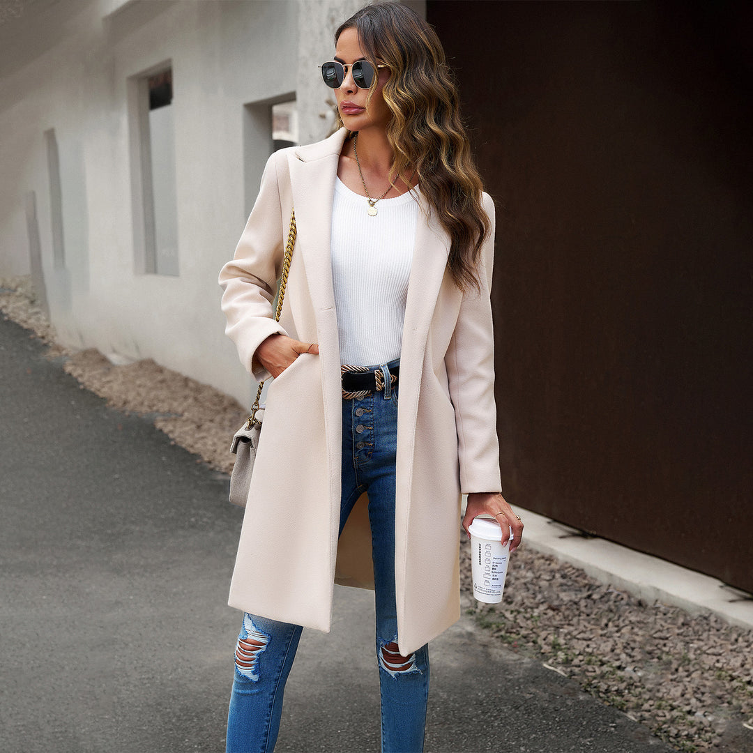 Damen nan langer taillierter Wollmix-Mantel mit Reverskragen, verdeckter Knopfleiste und Seitentaschen Shop Nory