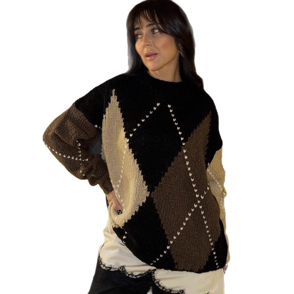 Damen Grobgestrickter Oversize-Pullover mit Rautenstrickmuster Shop Nory