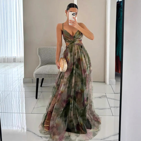 Damen Abendkleid mit fließendem Chiffon und eleganter Wickeloptik