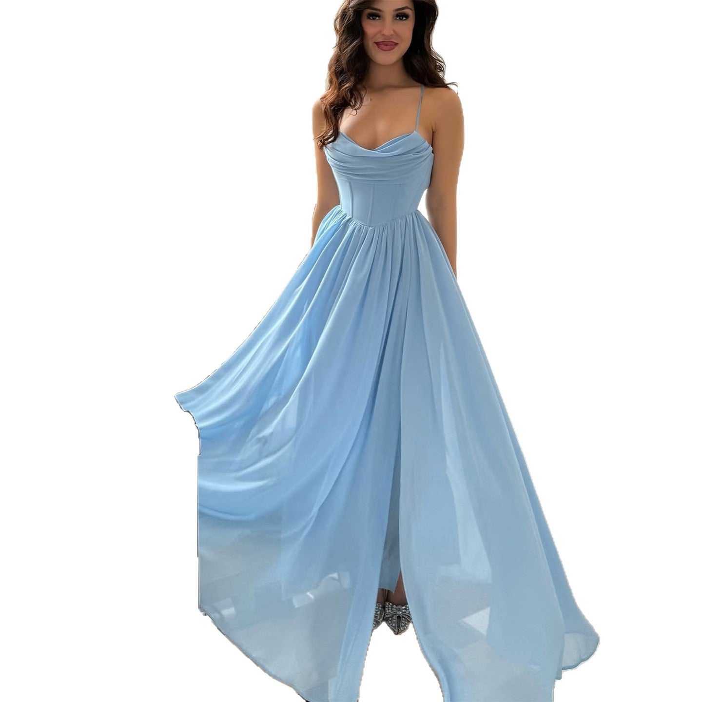 Damen Maxikleid mit zarten Raffungen und eleganter A-Linien-Form Shopnory