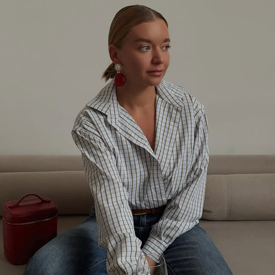 Damen Kariertes Oversize-Hemd mit verlängertem Saum Shop Nory