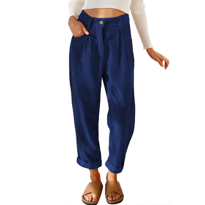 Damen Hochtaillierte Kordhose mit Falten, lockerer Passform und umgeschlagenem Saum Shop Nory