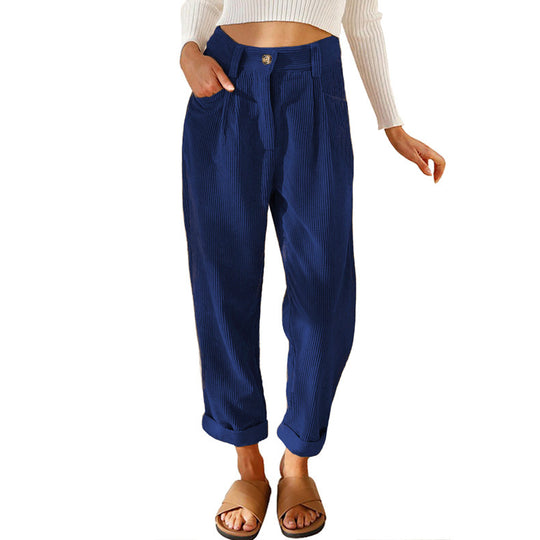 Damen Hochtaillierte Kordhose mit Falten, lockerer Passform und umgeschlagenem Saum Shop Nory