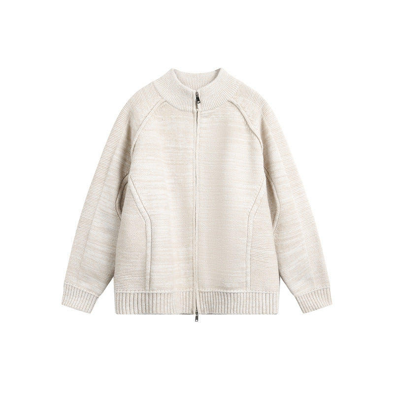 Unisex Grobstrick-Zipjacke mit hohem Stehkragen und Zwei-Wege-Reißverschluss Shop Nory