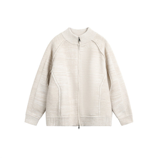 Unisex Grobstrick-Zipjacke mit hohem Stehkragen und Zwei-Wege-Reißverschluss Shop Nory