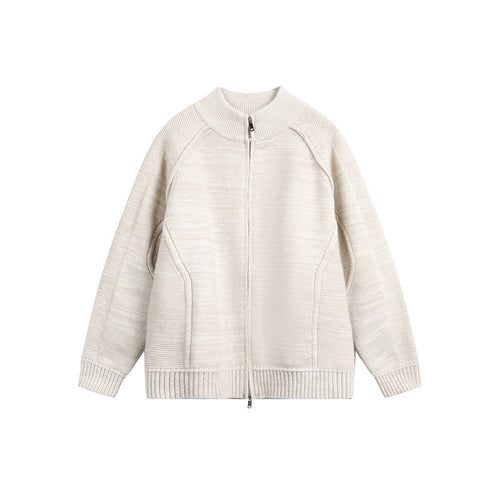 Unisex Grobstrick-Zipjacke mit hohem Stehkragen und Zwei-Wege-Reißverschluss Shop Nory