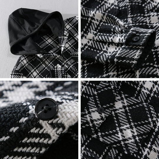 Herren Karierter Overshirt mit gesteppter Kapuze und Thermofutter Shop Nory