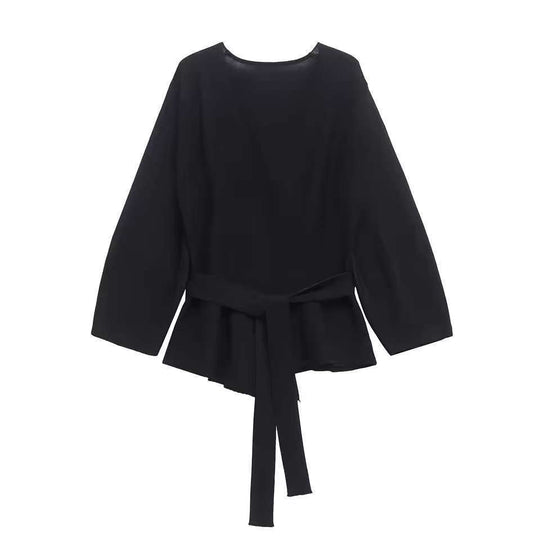 Damen Taillierte Bluse mit Wickelgürtel und Schößchen Shop Nory