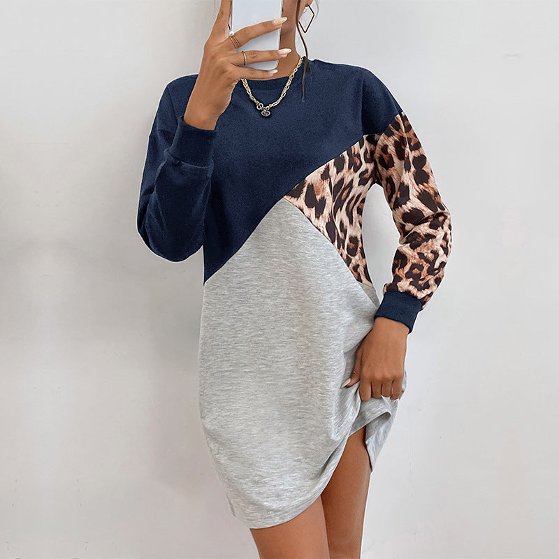 Damen Colorblock-Sweatkleid mit Leo-Ärmel und lockerer A-Linien-Silhouette Shop Nory