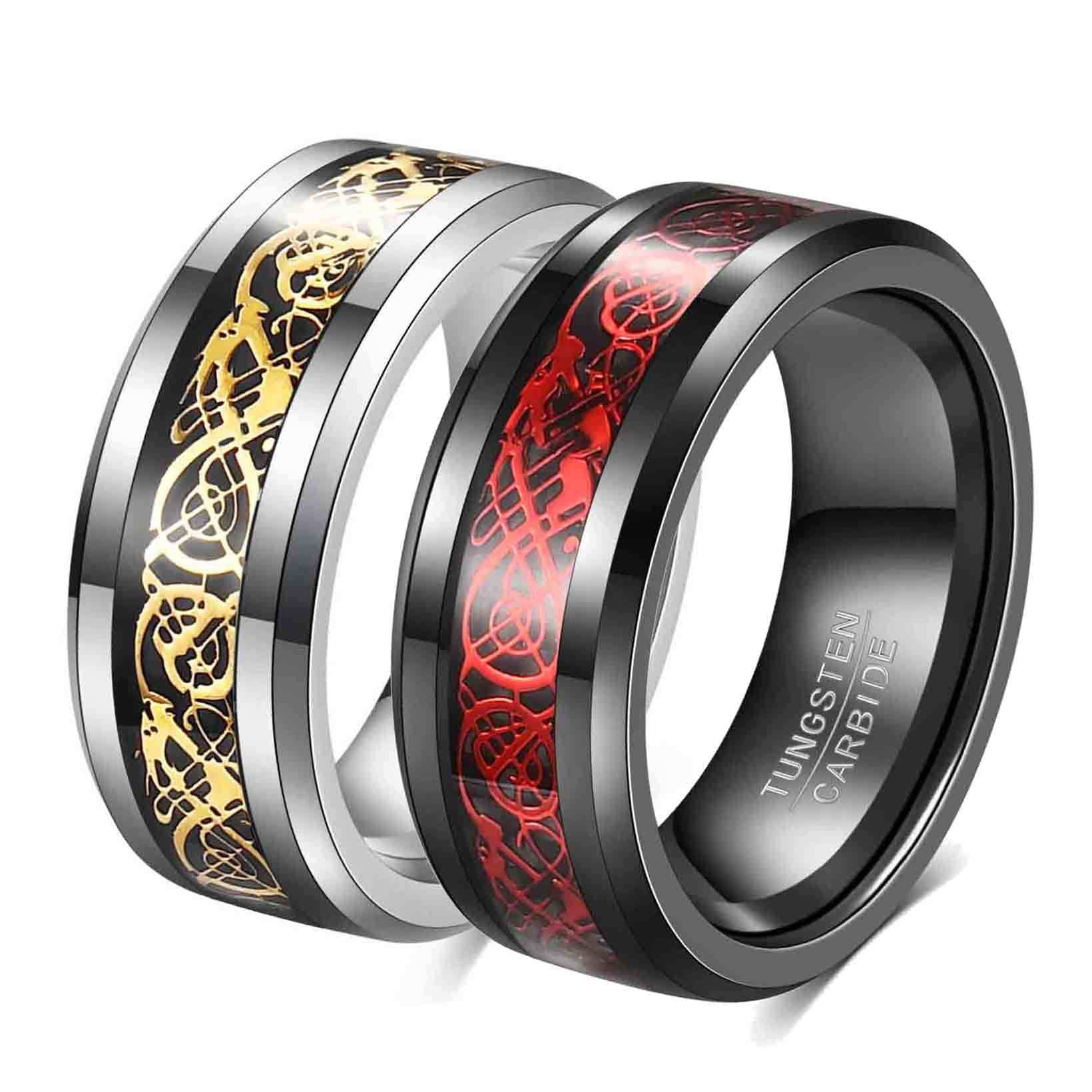 Herren Ring aus Tungsten Carbide mit detailreichem rotem Muster Shop Nory