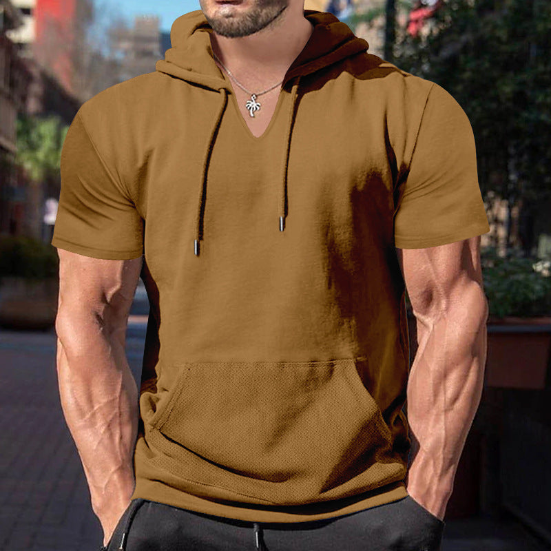 Herren lässiges Kapuzenshirt mit V-Ausschnitt und praktischer Bauchtasche