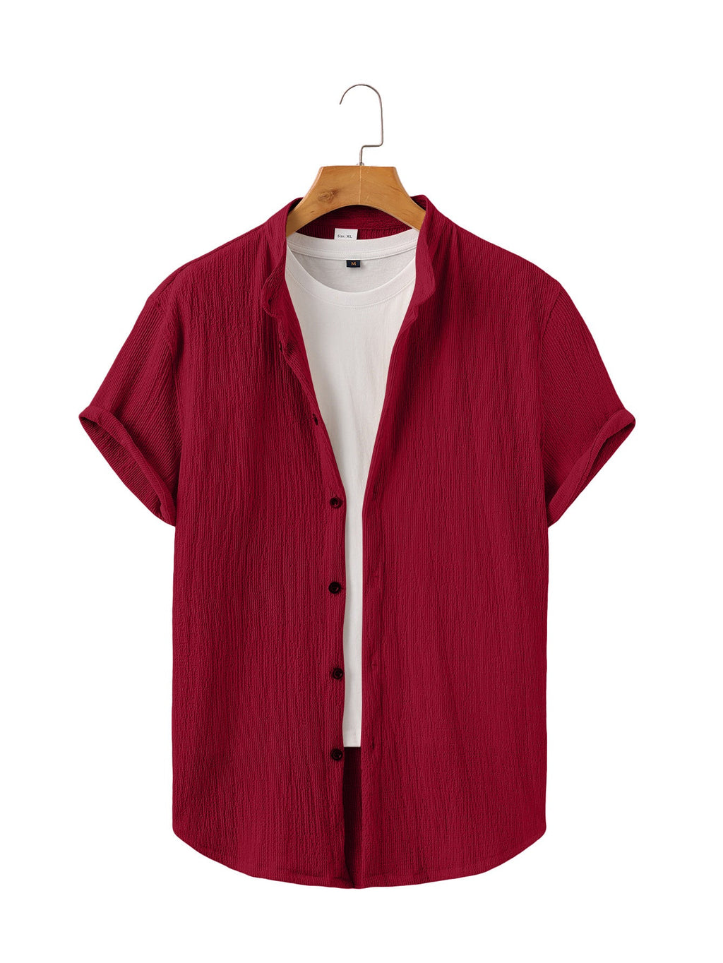 Herren nan leichtes Knitterstruktur-Überhemd mit umgeschlagenen Ärmeln entspannter Overshirt-Silhouette