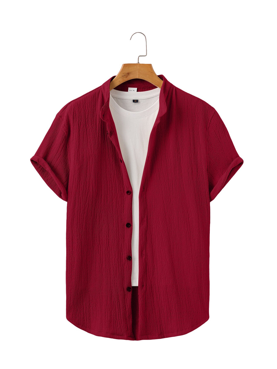 Herren nan leichtes Knitterstruktur-Überhemd mit umgeschlagenen Ärmeln entspannter Overshirt-Silhouette