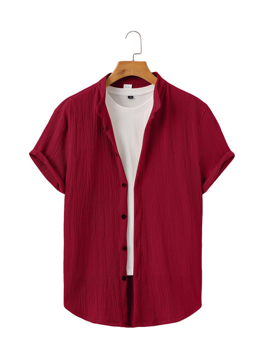 Herren nan leichtes Knitterstruktur-Überhemd mit umgeschlagenen Ärmeln entspannter Overshirt-Silhouette