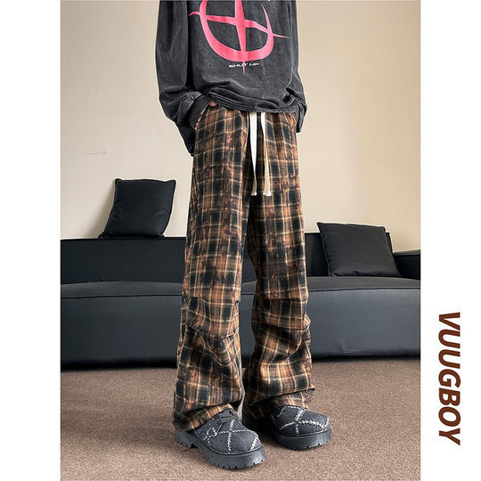 Herren weite karierte Flanellhose mit Kordelzug im Baggy-Schnitt Shop Nory