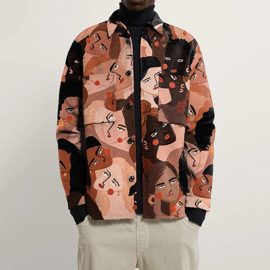 Damen Oversized Wolloptik-Überhemd mit asymmetrischem Vogelprint und Pattentasche Shop Nory