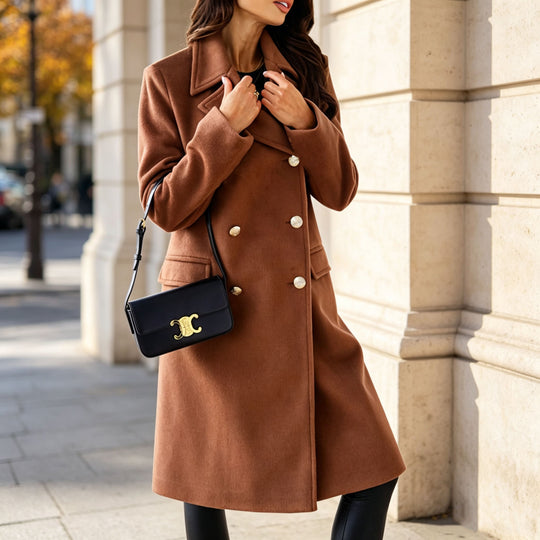 Damen Eleganter zweireihiger Wollmixmantel mit taillierter Silhouette und dekorativen Metallknöpfen Shop Nory