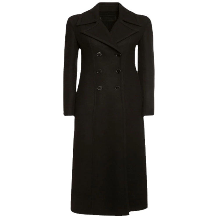 Damen Eleganter bodenlanger Wollmix‑Longcoat im Clean‑Cut Doppelreiher mit strukturierter Schulterpartie Shop Nory