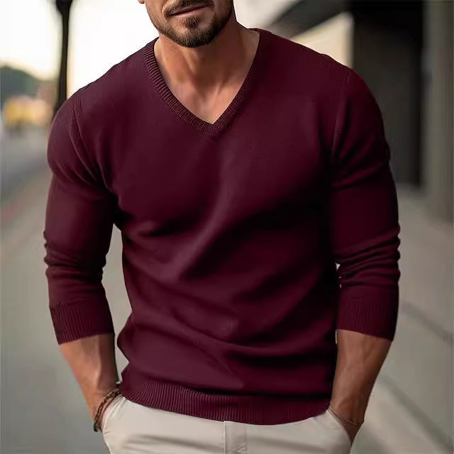Herren Strickpullover mit V-Ausschnitt und hochwertiger Materialtextur