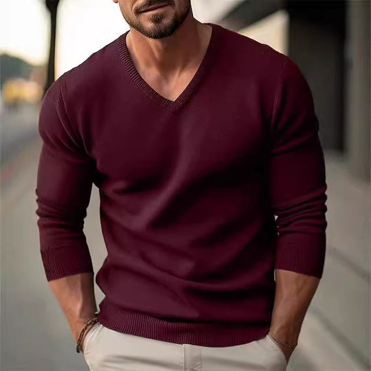 Herren Strickpullover mit V-Ausschnitt und hochwertiger Materialtextur