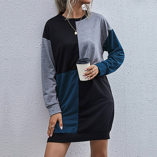 Damen Lockeres Blockdesign-Sweatshirtkleid mit Oversize-Passform und Bündchen Shop Nory