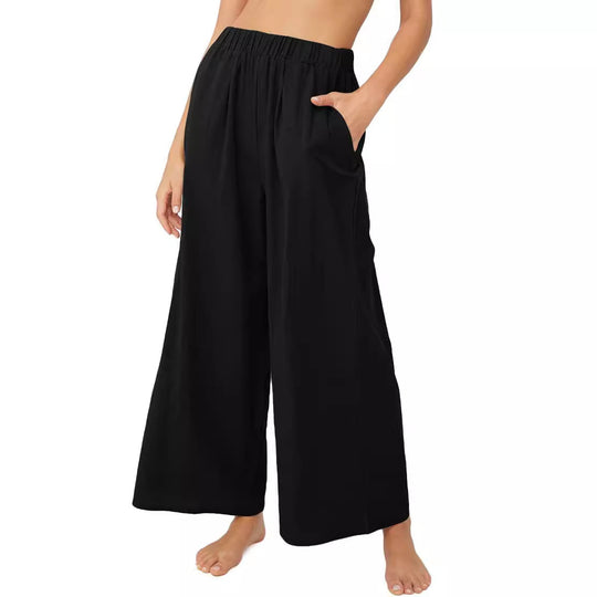 Damen Leichte Palazzo-Hose mit weitem Bein, elastischem Bund und Eingrifftaschen Shop Nory
