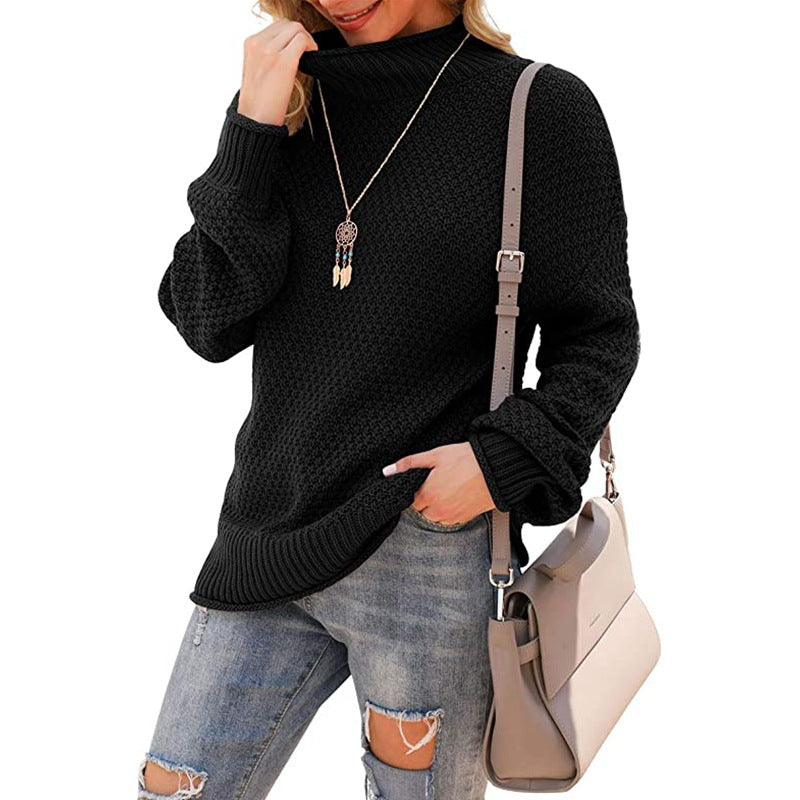 Damen Grobstrickpullover mit hohem Kragen und strukturierter Oberfläche