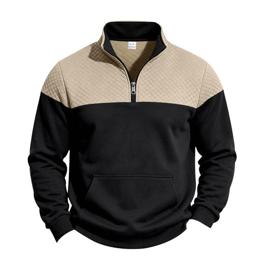 Herren Stehkragen-Sweatshirt mit Halbzip, gesteppter Schulterpasse und Kängurutasche Shop Nory