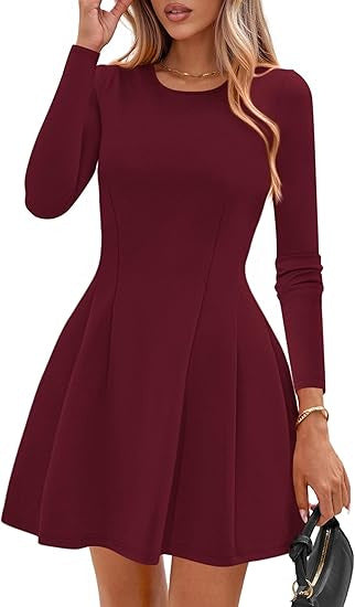 Damen Langärmeliges A-Linien Skaterkleid mit figurschmeichelnden Nähten Shop Nory