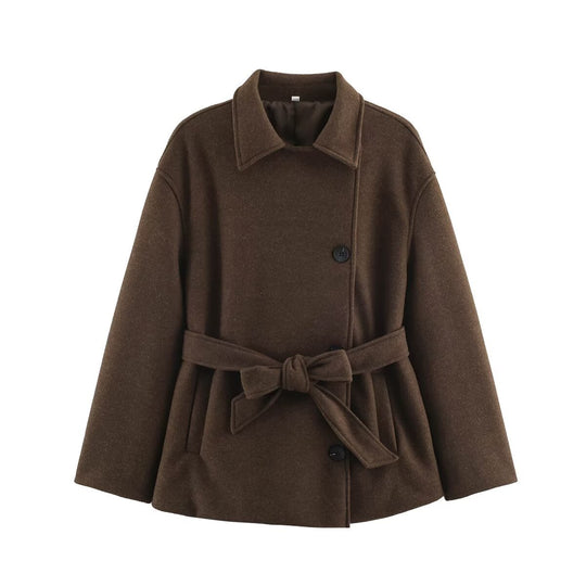 Damen Kurzmantel im Wickelstil mit Taillengürtel und kastiger Silhouette Shop Nory