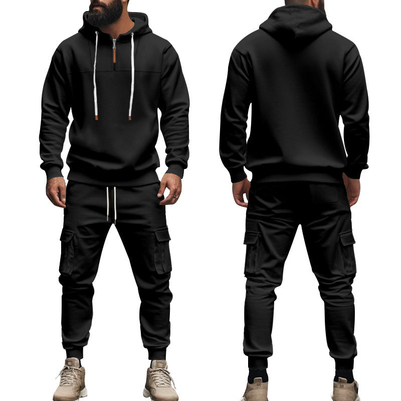 Herren nan Cargo-Joggingset mit Halbzip-Kapuzenpullover und Kordelbund-Cargohose Shop Nory