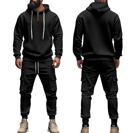 Herren nan Cargo-Joggingset mit Halbzip-Kapuzenpullover und Kordelbund-Cargohose Shop Nory