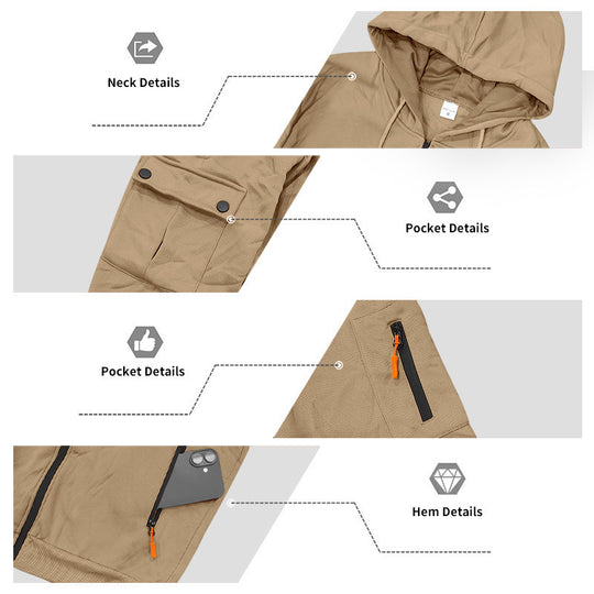 Herren Kapuzen-Sweatjacke mit durchgehendem Reißverschluss und mehreren Sicherheits-Taschen Shop Nory