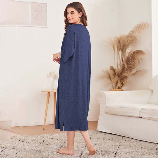 Damen legeres Oversize-Nachthemd mit Brusttasche und seitlichen Schlitzen Shop Nory