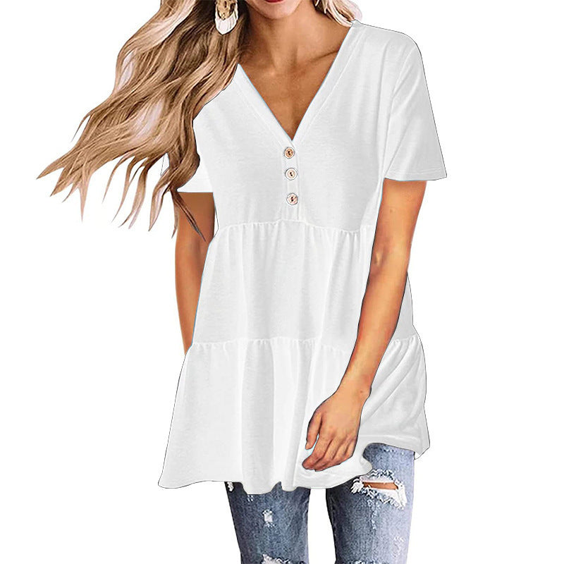 Damen Tunika mit Rüschensaum und Knopfdetails