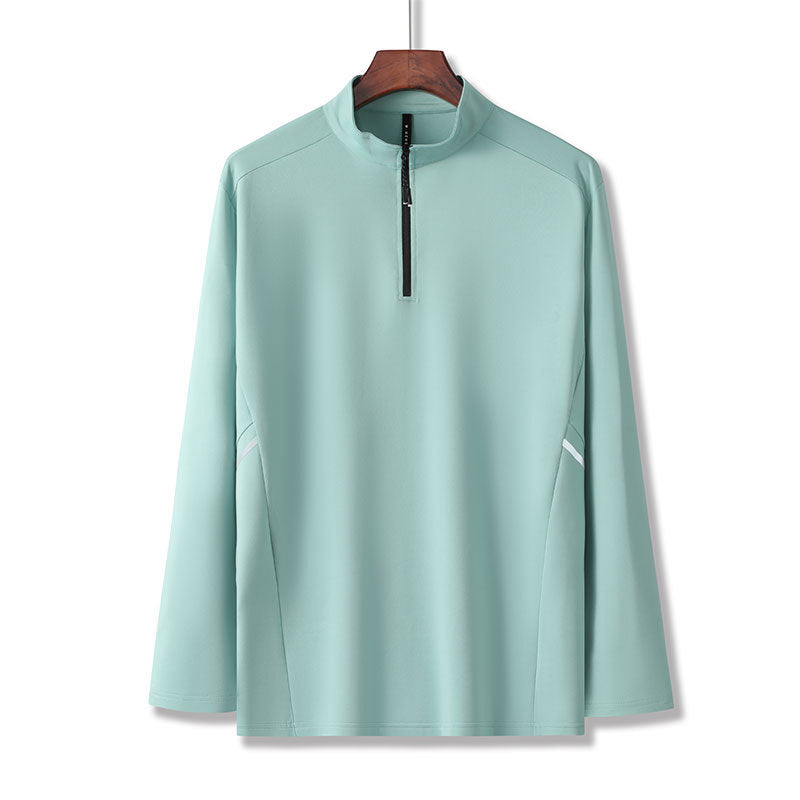Herren Leichtes Sportliches Langarm-Poloshirt mit kurzem Reißverschluss und Stehkragen Shop Nory