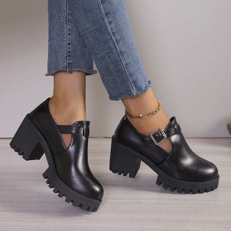 Damen Chunky Heels mit trendiger Schnalle und rutschfester Sohle