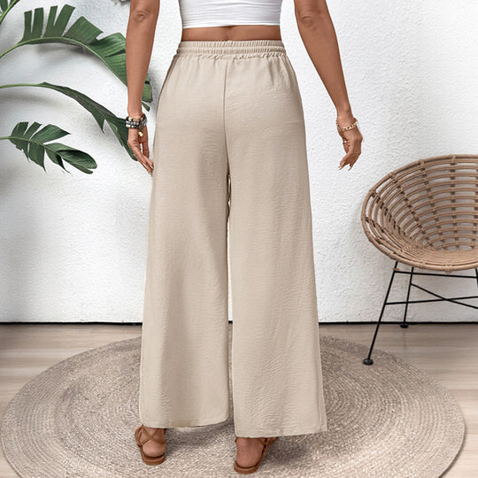 Damen Weite Leinenoptik Palazzo-Hose mit Elastischem Bund und Kordelzug Shop Nory