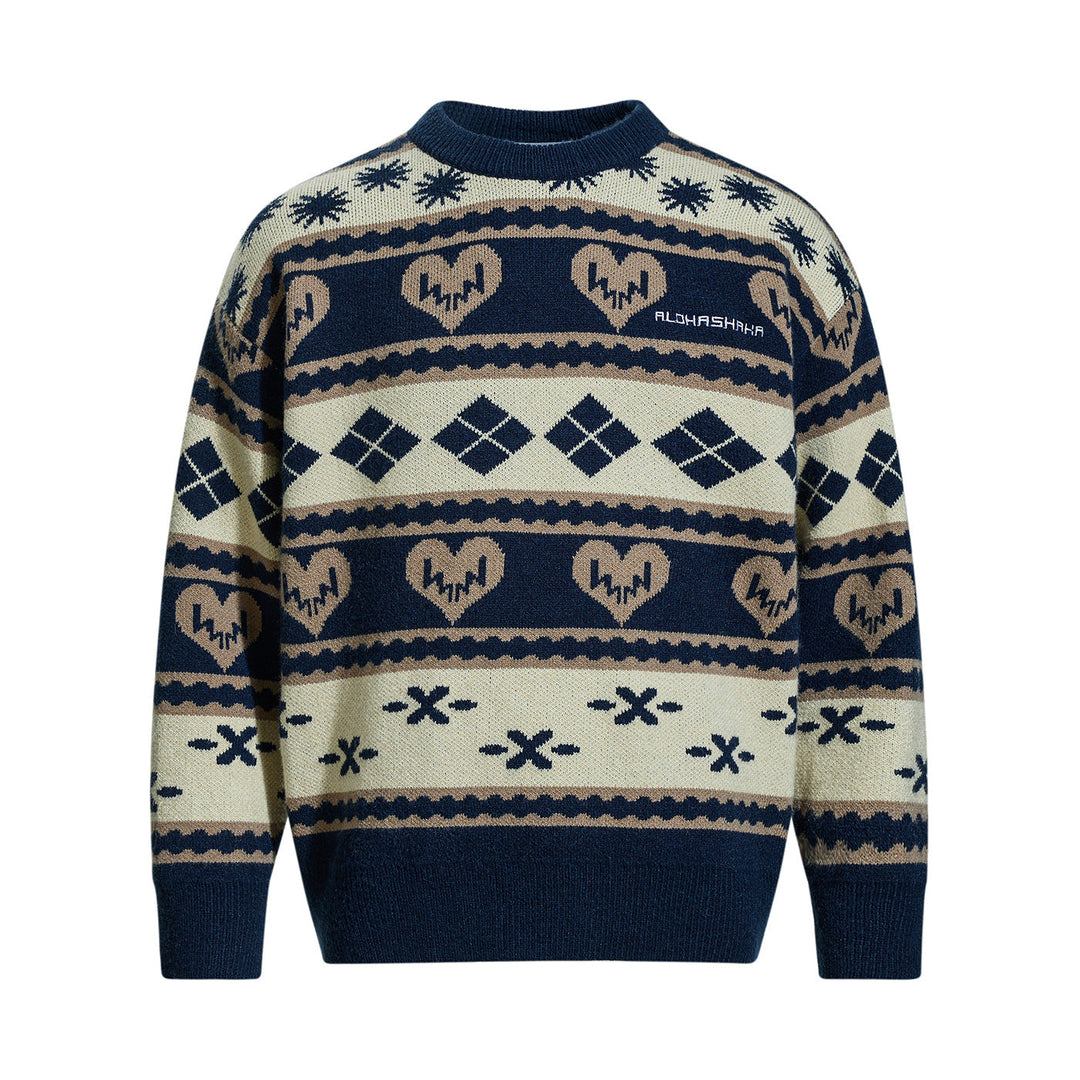 Herren Gemusterter Grobstrick-Pullover im Norwegerstil mit Rundhalsausschnitt Shop Nory