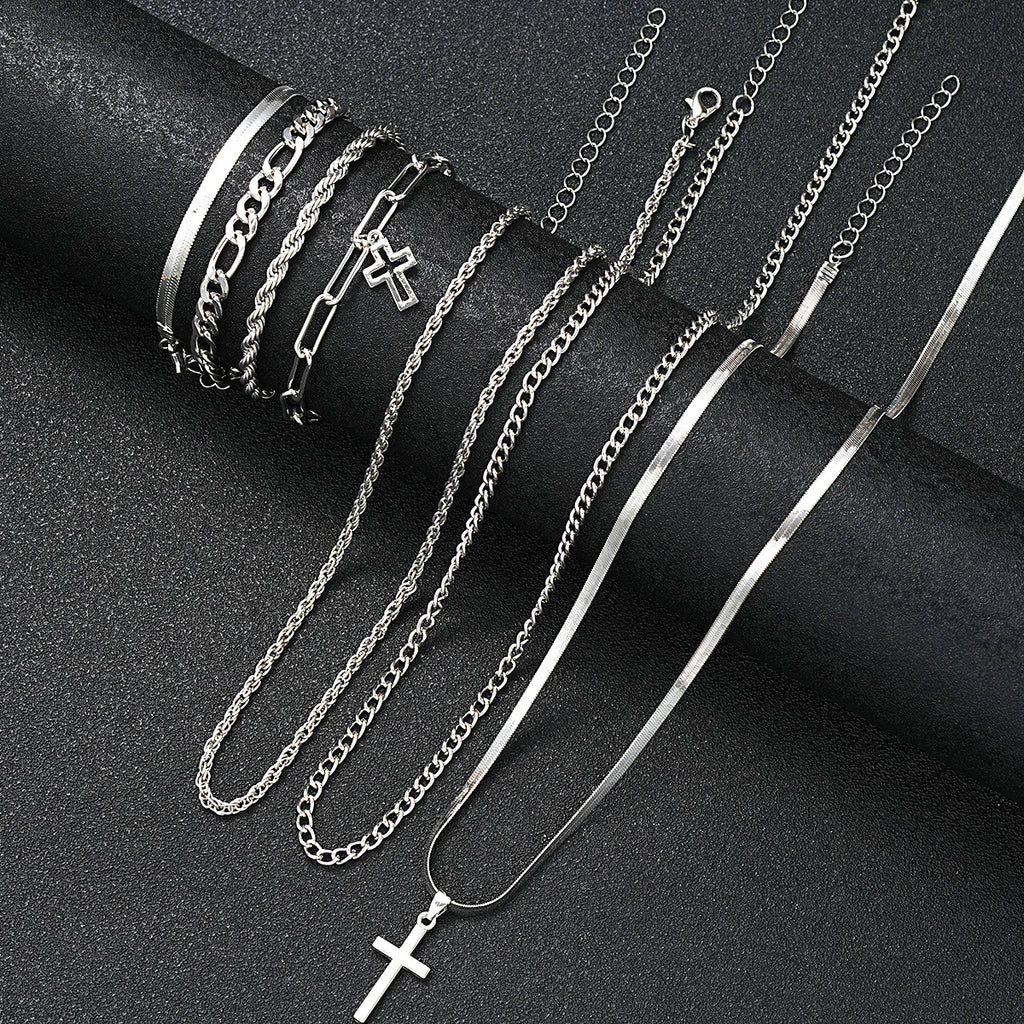 Damen mehrschichtiges Schmuckset mit Kreuzanhängern Shop Nory